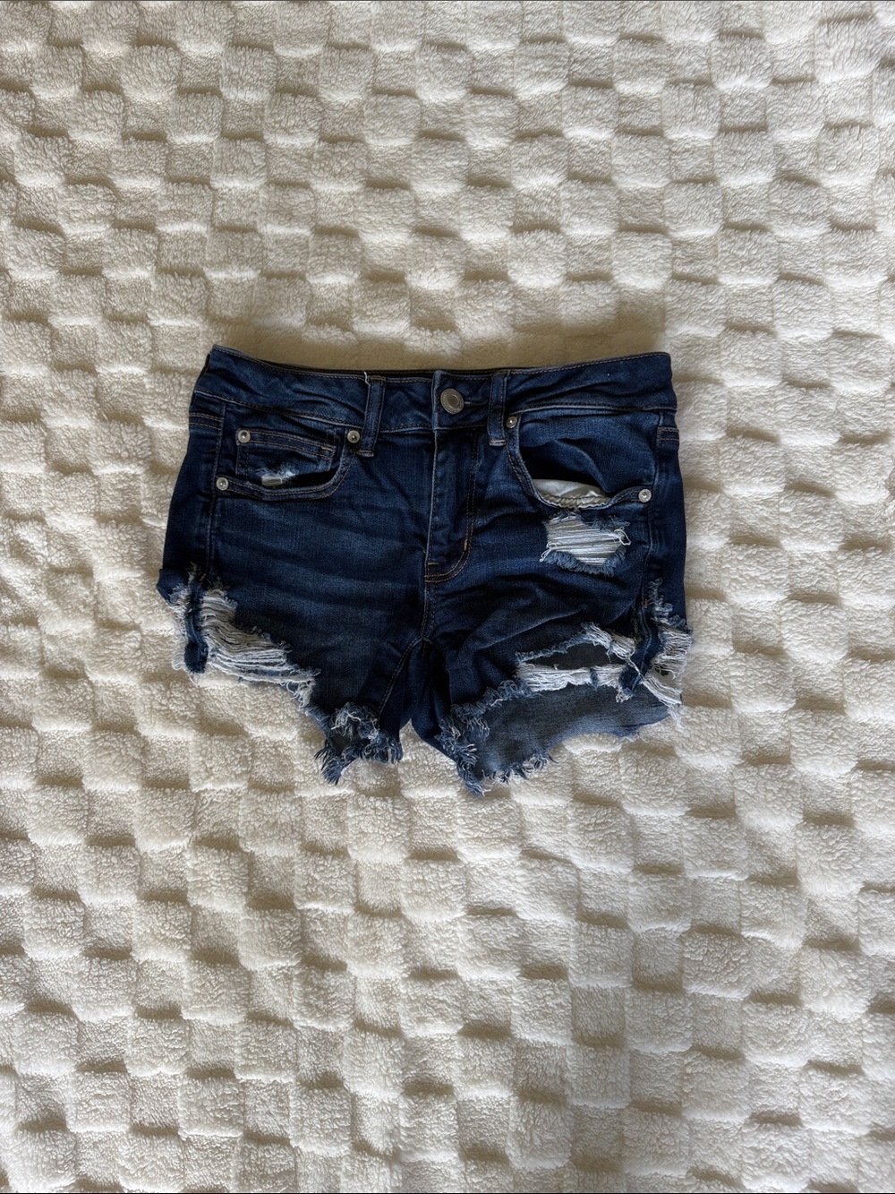 American Eagle Outfitters Dark Blue Distressed Denim Cutoff Shorts
